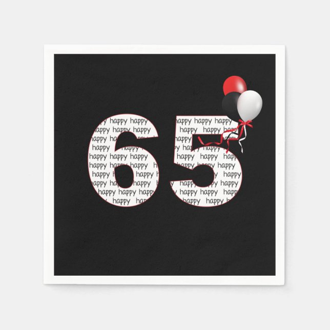 Happy 65th Birthday On Black  Napkins (Front)