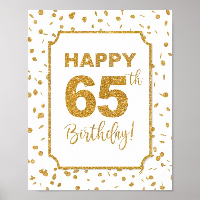 Happy 65th Birthday Sign Gold Confetti (Front)
