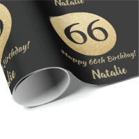 Happy 66th Birthday Black and Gold Glitter