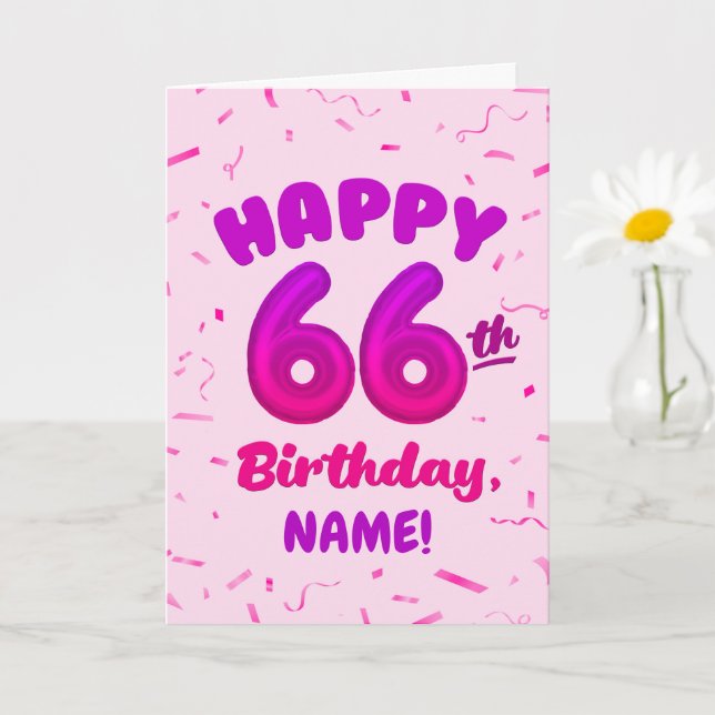 Happy 66th Birthday Card with Custom Name (Small Plant)