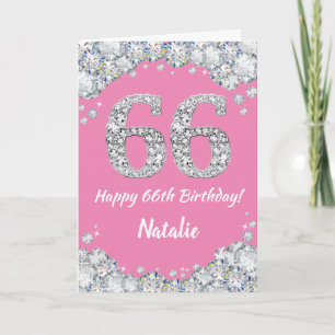 Happy 66th Birthday Pink and Silver Glitter Card