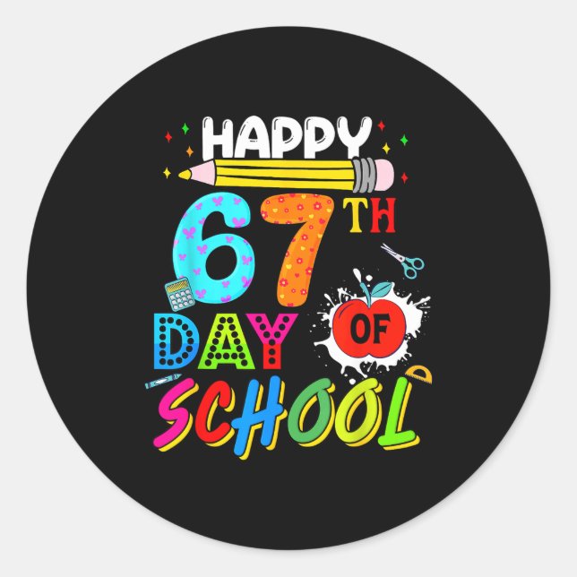 Happy 67 Days Of School 67th Day Smarter Six Seven Classic Round Sticker (Front)