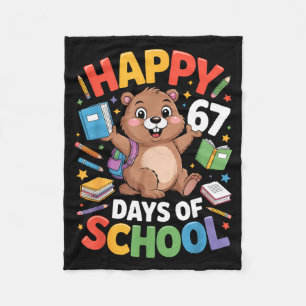 Happy 67 Days Of School Groundhog Day Teacher Kid Fleece Blanket