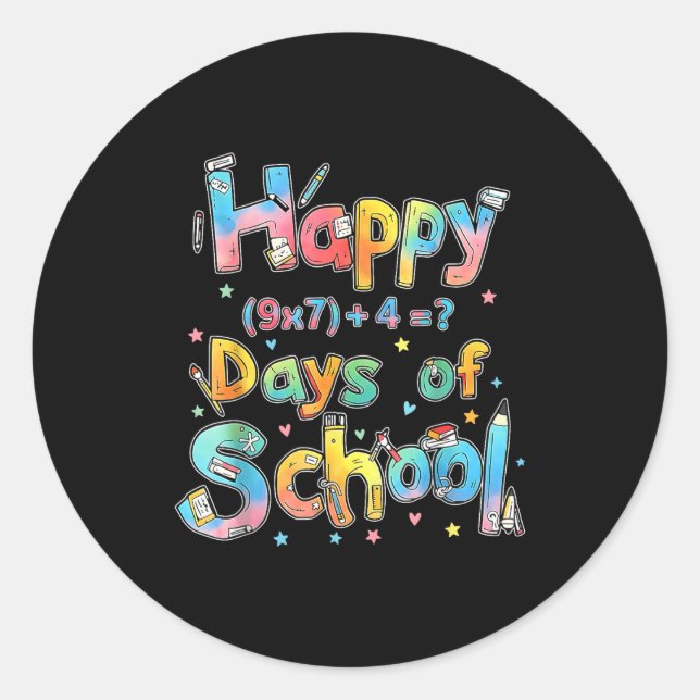 Happy 67 Days Of School Math Equation Teacher Six  Classic Round Sticker (Front)