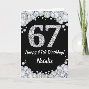 Happy 67th Birthday Black and Silver Glitter Card