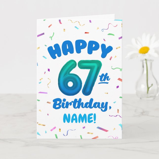 Happy 67th Birthday Card with Custom Name (Small Plant)
