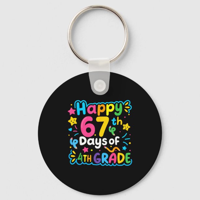 Happy 67th Day Of 4th Grade School Meme 67 Kids Te Key Ring (Front)