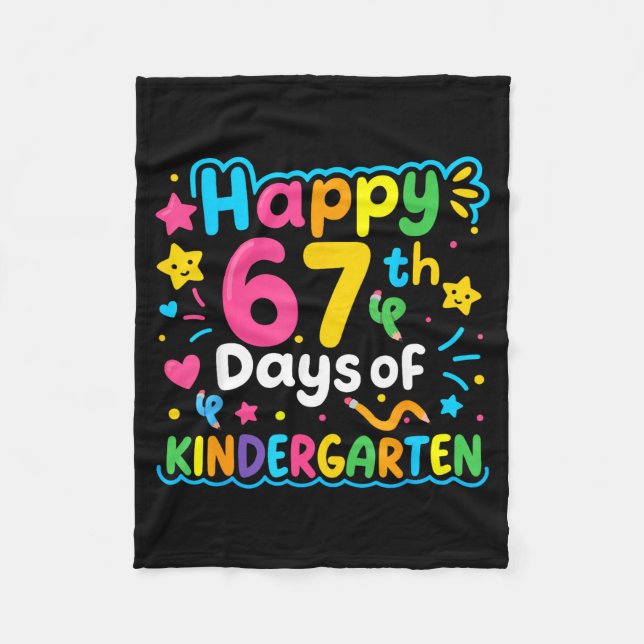 Happy 67th Day Of Kindergarten School Meme 67 Kids Fleece Blanket (Front)