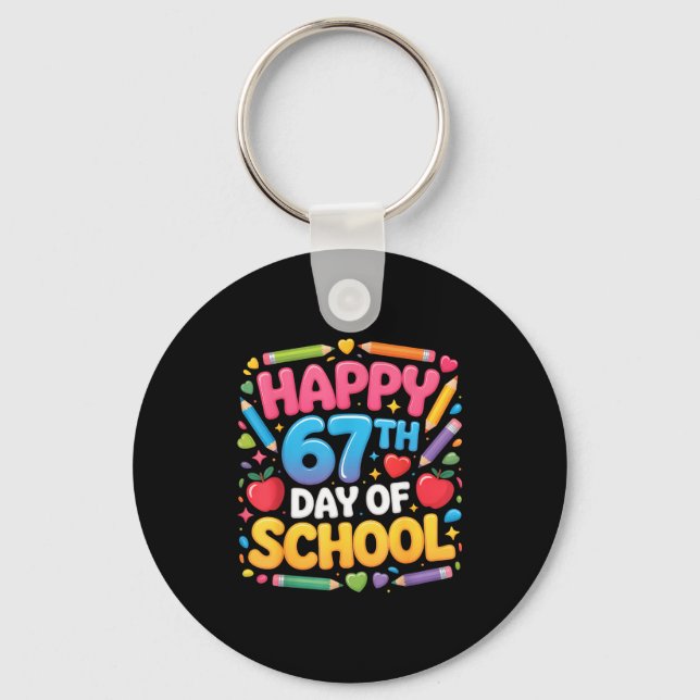 Happy 67th Day Of School Cute Teacher Student Desi Key Ring (Front)