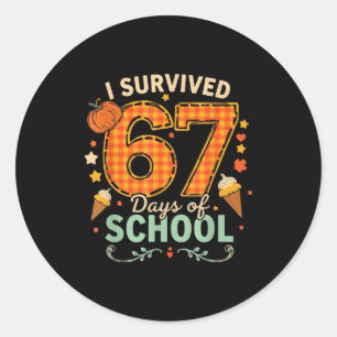 Happy 67th Day Of School Funny Teacher Thanksgivin Classic Round Sticker