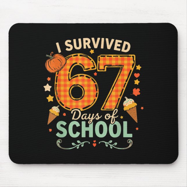 Happy 67th Day Of School Funny Teacher Thanksgivin Mouse Mat (Front)