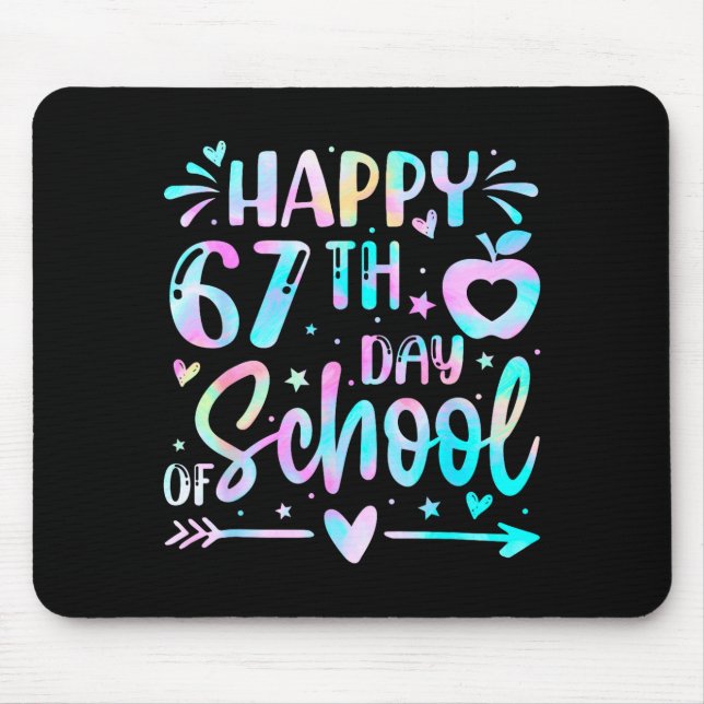 Happy 67th Day Of School Tie Dye Rainbow 67 Days S Mouse Mat (Front)