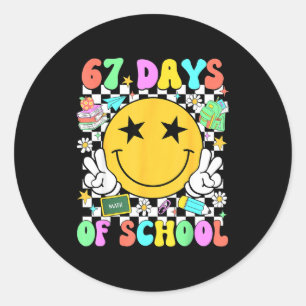 Happy 67th Day Of School Vibes Smile Face 67 Days Classic Round Sticker