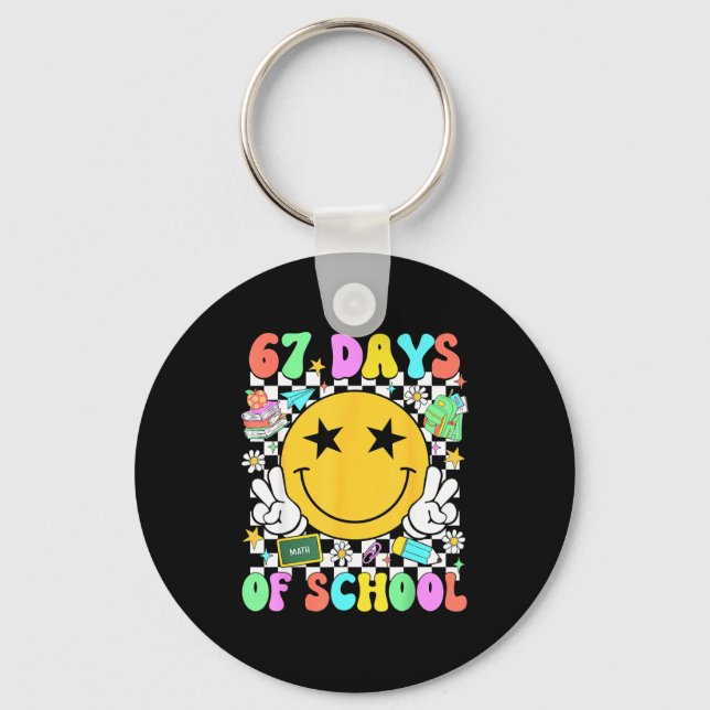 Happy 67th Day Of School Vibes Smile Face 67 Days  Key Ring (Front)