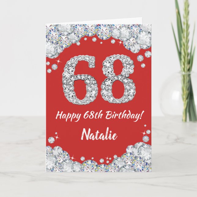 Happy 68th Birthday Red and Silver Glitter Card (Front)