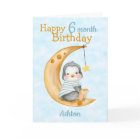 Happy 6 Month Birthday Penguin and Moon Blue