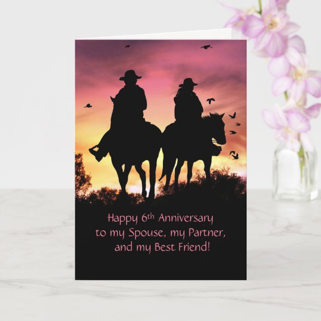 Happy 6th Anniversary Cute Couple with Horses Card (Orchid)