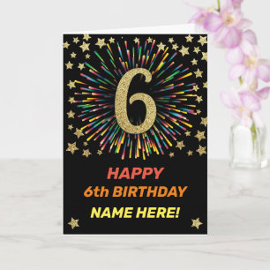 Happy 6th Birthday Black & Gold Rainbow Firework Card