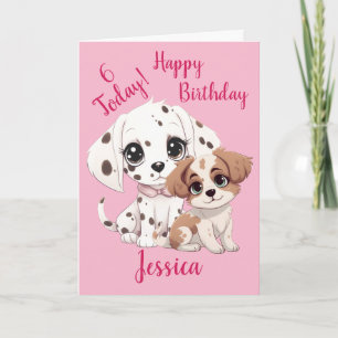 Happy 6th Birthday Cute Puppy Dog Pink Card