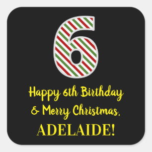 Happy 6th Birthday & Merry Christmas, Custom Name Square Sticker