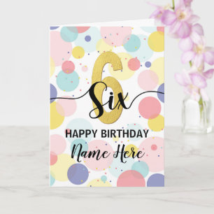 Happy 6th Birthday Pastel Rainbow Gold Girl Card