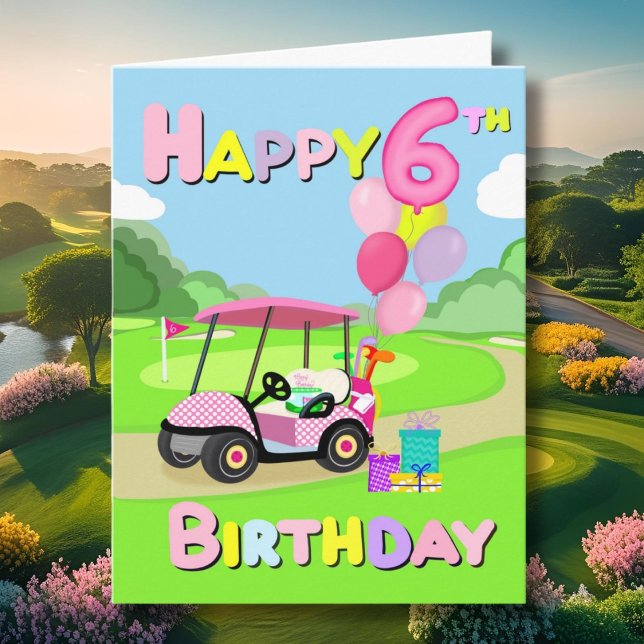 Happy 6th Birthday Polka Dot Pink Girly Golf Card (Creator Uploaded)