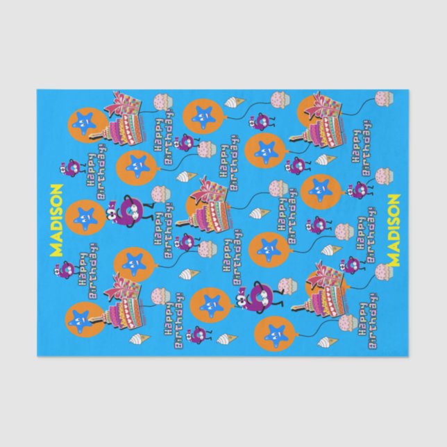 Happy 6th Birthday Tissue Paper #6 Blue (Front)