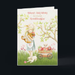 Happy 6th Birthday to Granddaughter Country Girl Card<br><div class="desc">Cute watercolor happy 6th birthday for young granddaughter,  featuring a country girl hugging a rooster while a kitten looks over a wagon full of strawberries and watches a puppy playing with a ball of string in the green grass.</div>