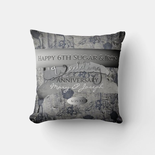 "Happy 6th Sugar&Iron Wedding Anniversary" Cushion (Front)