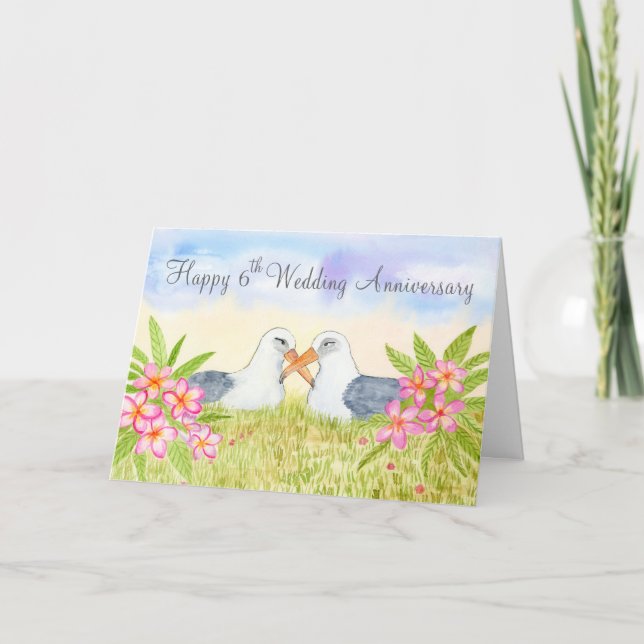 Happy 6th Wedding Anniversary Laysan Albatross Card (Front)