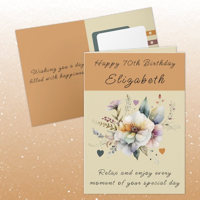 Happy 70th Birthday add name floral orange Card (Creator Uploaded)