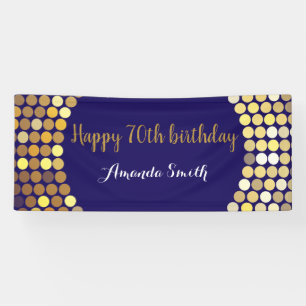 Happy 70th Birthday Banner Navy Blue Gold Glitter