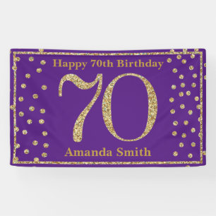 Happy 70th Birthday Banner Purple and Gold Glitter