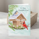 Happy 70th Birthday Birds at Birdhouse Card<br><div class="desc">This hand-painted watercolor features a charming birdhouse adorned with a Happy Birthday banner,  as a tufted titmouse and a cardinal stop by on a crisp winter day. Soft seasonal details and gentle colors create a warm,  thoughtful scene,  making it a lovely birthday piece for someone celebrating their 70th birthday!</div>