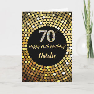 Happy 70th Birthday Black and Gold Glitter Card