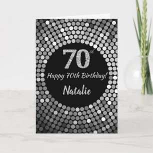 Happy 70th Birthday Black and Silver Glitter Card