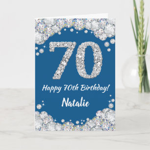 Happy 70th Birthday Blue and Silver Glitter Card