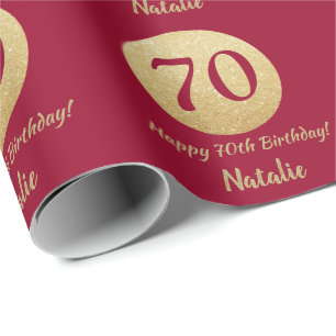 Happy 70th Birthday Burgundy Red and Gold Glitter Wrapping Paper
