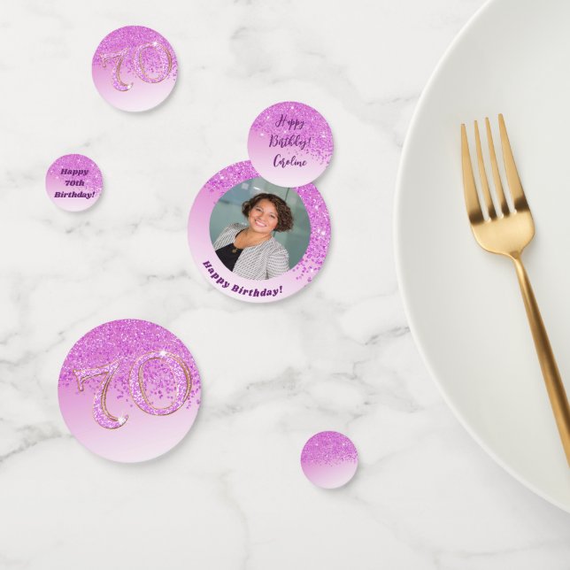 Happy 70th Birthday Chic Falling Pink Glitter Confetti (Group)