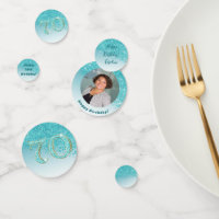 Happy 70th Birthday Chic Teal Blue Glitter