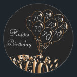 Happy 70th Birthday Classic Round Sticker<br><div class="desc">⭐⭐⭐⭐⭐5 Star Reviews⭐⭐⭐⭐⭐ Black Balloon Stickers. ⭐99% of my designs in my store are done in layers. This makes it easy for you to resize and move the graphics and text around so that it will fit each product perfectly. You can also "TRANSFER DESIGN" on other Zazzle products and adjust...</div>