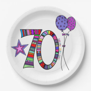 Happy 70th Birthday. Colorful 70th Bday Paper Plate