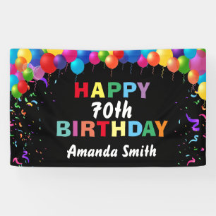 Happy 70th Birthday Colourful Balloons Confetti Banner