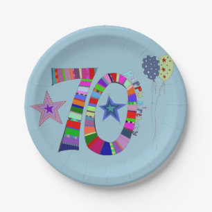 Happy 70th Birthday Colourful Balloons Paper Plate