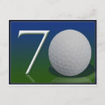 Happy 70th Birthday for golf nut Postcard<br><div class="desc">Colourful blue and green postage stamp with big white golf ball for the 70 year old golfer.  Easily add name or other text to this golfing design.</div>