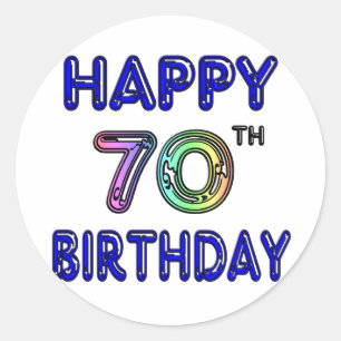 Happy 70th Birthday Gifts in Balloon Font Classic Round Sticker