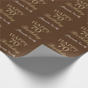 Happy 70th Birthday Gold Glitter and Brown Wrapping Paper