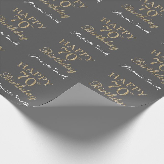Happy 70th Birthday Gold Glitter and Grey Wrapping Paper (Corner)