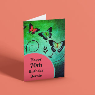 Happy 70th Birthday Green Butterfly customisable Card