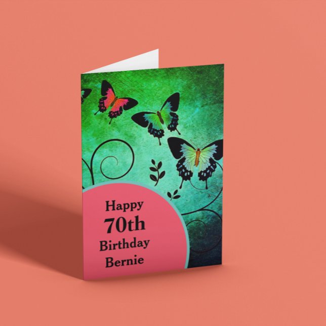 Happy 70th Birthday Green Butterfly customisable Card (Creator Uploaded)